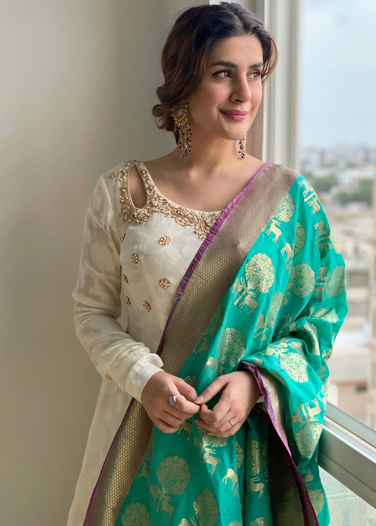 Turquoise Daisy by Sadaf Fawad Khan — side view | SFK Formal