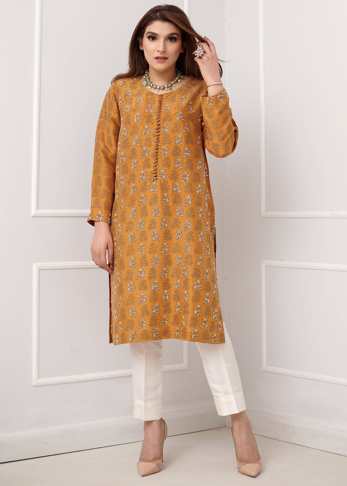 Mustard Seed by Sadaf Fawad Khan — Mustard Pret Embellished Outfit | SFK Pret